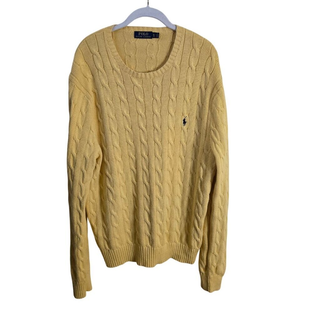 Polo Ralph Lauren CableKnit Cotton Sweater Fall Yellow Size XL Designer Classic - Picture 2 of 13